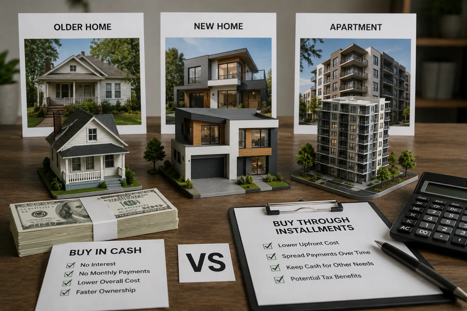 Should You Buy a Home in Cash or Through Installments? Comparing Older Homes, New Homes, and Apartments